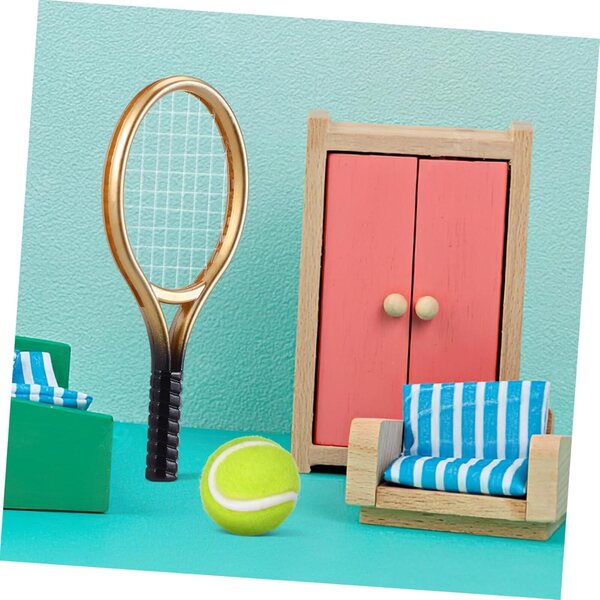 Toyvian Set 2 Mini Racchette Tennis e Palline Decorative per Casa delle Bambole
