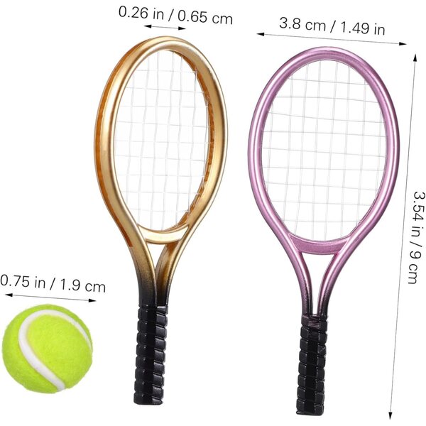 Toyvian Set 2 Mini Racchette Tennis e Palline Decorative per Casa delle Bambole