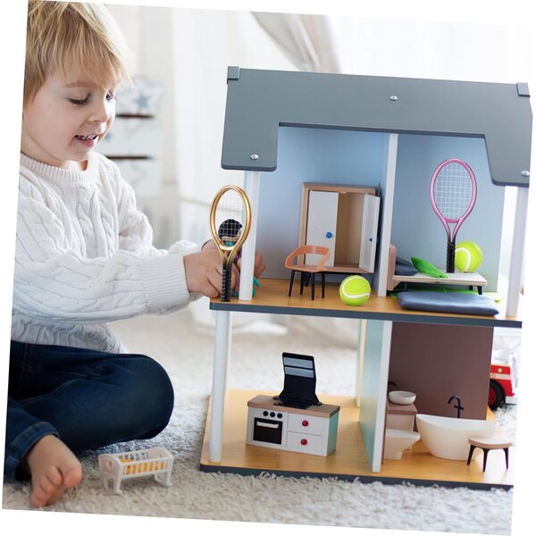 Toyvian Set 2 Mini Racchette Tennis e Palline Decorative per Casa delle Bambole