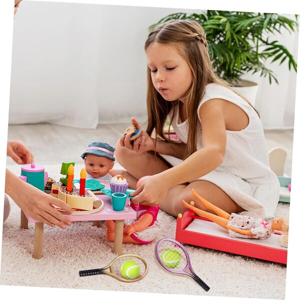 Toyvian Set 2 Mini Racchette Tennis e Palline Decorative per Casa delle Bambole