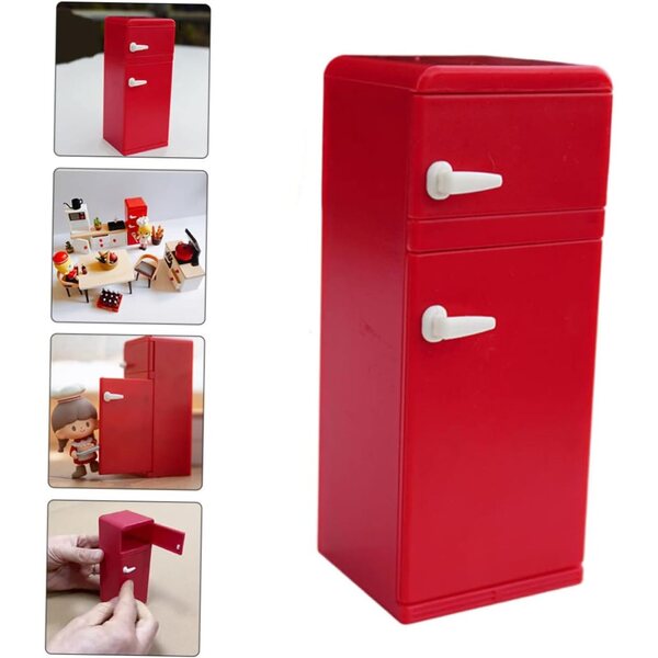 Mini Frigorifero Rosso in Plastica 1:12 per Casa delle Bambole e Gioco Simulato