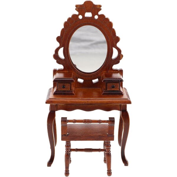 Gatuida Mini Toeletta Vintage con Specchio e Sgabello in Legno per Case delle Bambole