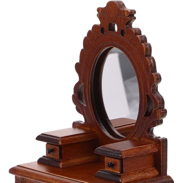 Gatuida Mini Toeletta Vintage con Specchio e Sgabello in Legno per Case delle Bambole