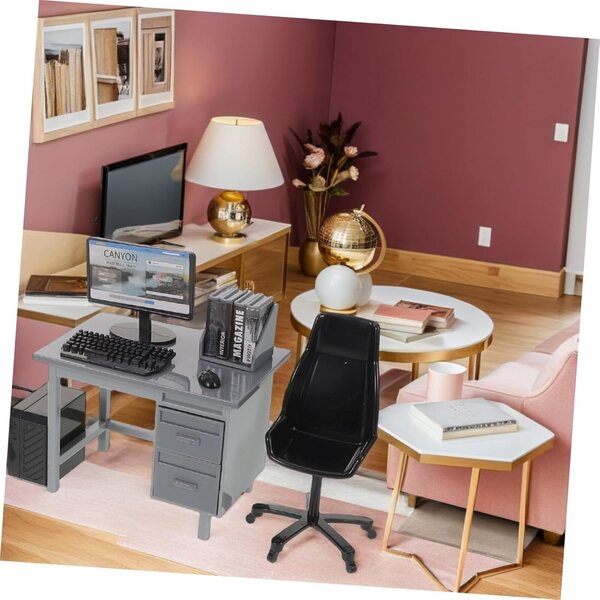 BESPORTBLE Set Miniatura Casa delle Bambole Computer e Scrivania con Accessori Realistici