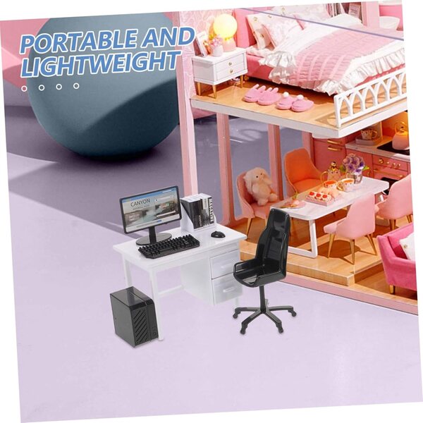 BESPORTBLE Set Miniatura Casa delle Bambole Computer e Scrivania con Accessori Realistici