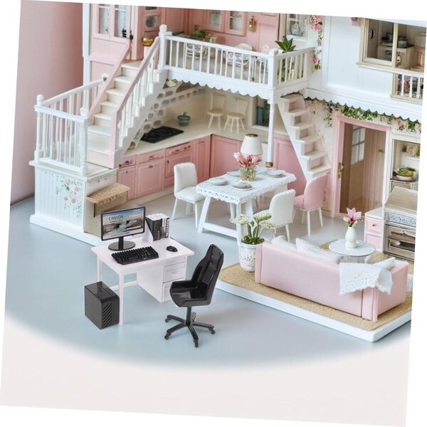 BESPORTBLE Set Miniatura Casa delle Bambole Computer e Scrivania con Accessori Realistici