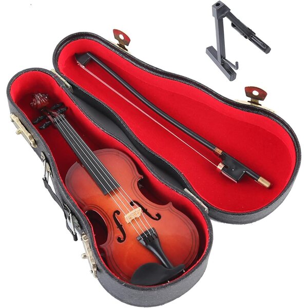 Handgefertigte 12 cm große Mini-Geige aus Holz, elegante und realistische musikalische Dekoration