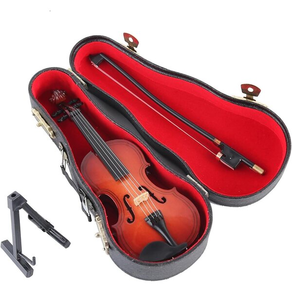 Handgefertigte 12 cm große Mini-Geige aus Holz, elegante und realistische musikalische Dekoration