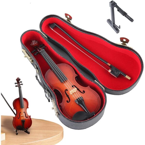 Handgefertigte 12 cm große Mini-Geige aus Holz, elegante und realistische musikalische Dekoration