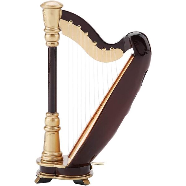 Acouto Arpa a Lira in Miniatura in Legno con Supporto, Decorazione Musicale Elegante 14cm