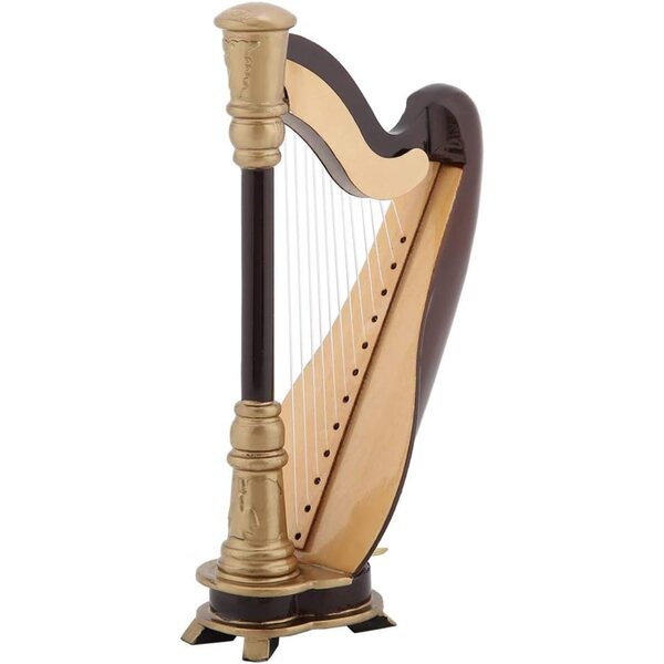 Acouto Arpa a Lira in Miniatura in Legno con Supporto, Decorazione Musicale Elegante 14cm