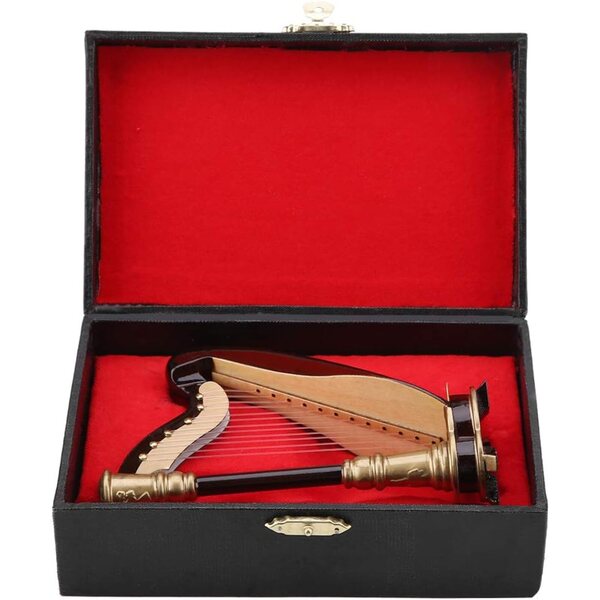 Acouto Arpa a Lira in Miniatura in Legno con Supporto, Decorazione Musicale Elegante 14cm