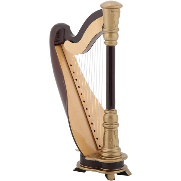 Acouto Arpa a Lira in Miniatura in Legno con Supporto, Decorazione Musicale Elegante 14cm