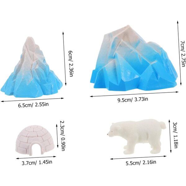 ERINGOGO Set 4 Stück Iglu- und Polartiere-Miniaturen für Dioramen und Winterdekorationen