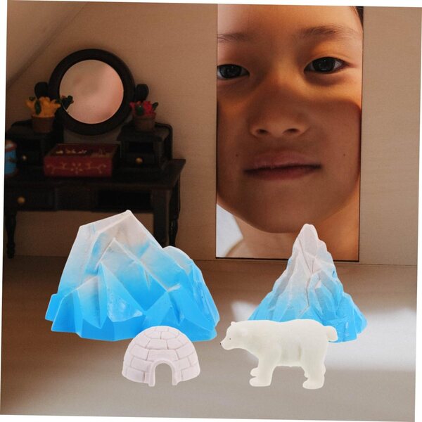 ERINGOGO Set 4 Stück Iglu- und Polartiere-Miniaturen für Dioramen und Winterdekorationen