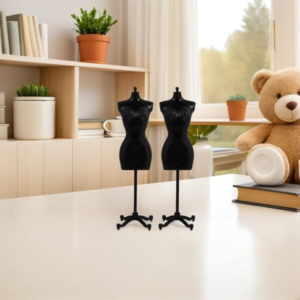 Set 6 Supporti per Abiti Bambola Neri in Plastica - Mini Manichini Espositori
