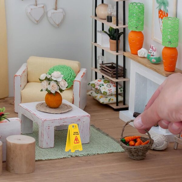VICASKY Gelbes Miniatur-Wet-Boden-Schild für Puppenhaus im Innen- und Außenbereich