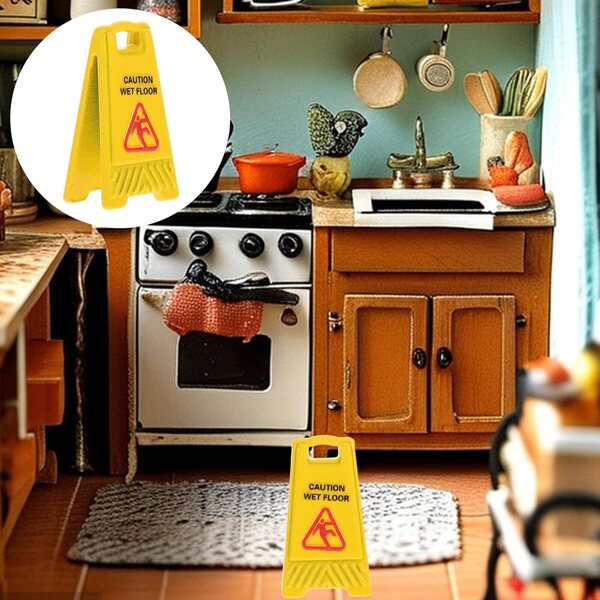 VICASKY Gelbes Miniatur-Wet-Boden-Schild für Puppenhaus im Innen- und Außenbereich