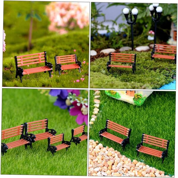 Mini Panca Decorativa da Giardino 2 Pezzi in Resina per Casa delle Bambole