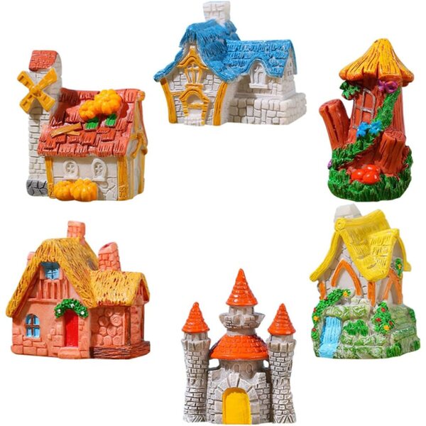 BESPORTBLE Set 6 Mini Case Rustiche in Resina per Micro Paesaggi e Decorazioni Giardino
