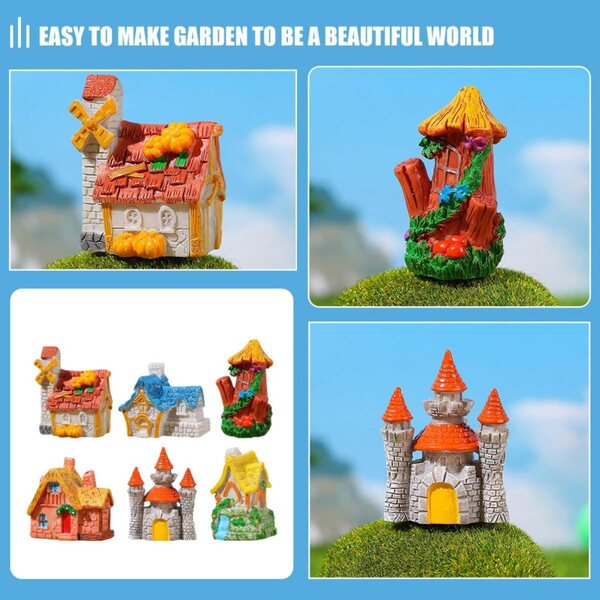 BESPORTBLE Set 6 Mini Case Rustiche in Resina per Micro Paesaggi e Decorazioni Giardino