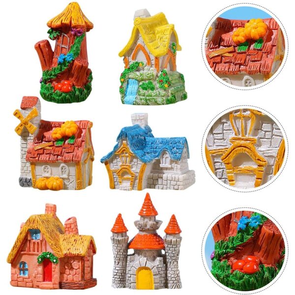 BESPORTBLE Set 6 Mini Case Rustiche in Resina per Micro Paesaggi e Decorazioni Giardino