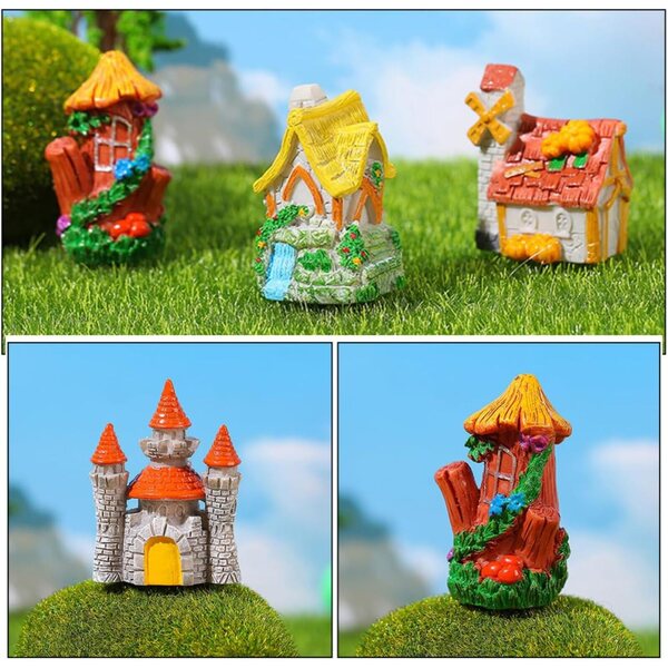 BESPORTBLE Set 6 Mini Case Rustiche in Resina per Micro Paesaggi e Decorazioni Giardino