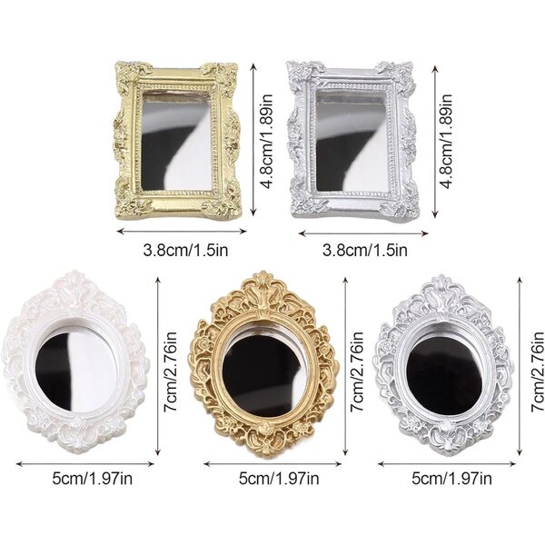 Specchietti Vintage per Bambole in Stile Barocco - Set 5 Pezzi, 7x5 cm