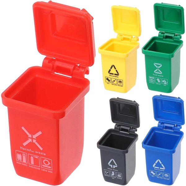 ERINGOGO Mini-Mülleimer für Puppenhäuser, Set mit 5 farbigen Teilen