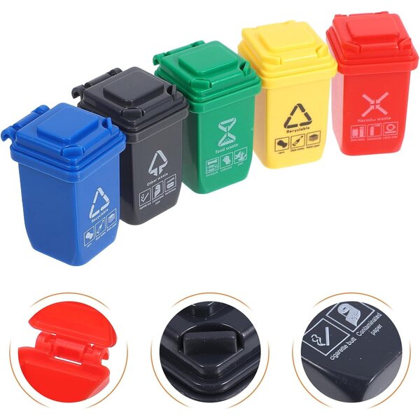 ERINGOGO Mini-Mülleimer für Puppenhäuser, Set mit 5 farbigen Teilen
