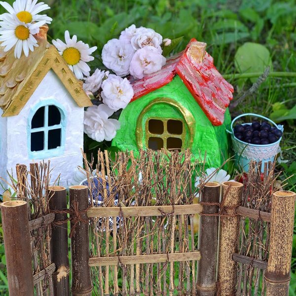 KICHOUSE Mini Recinzione in Bambù Pieghevole 37x11x21 cm per Micro Paesaggi e Case delle Bambole