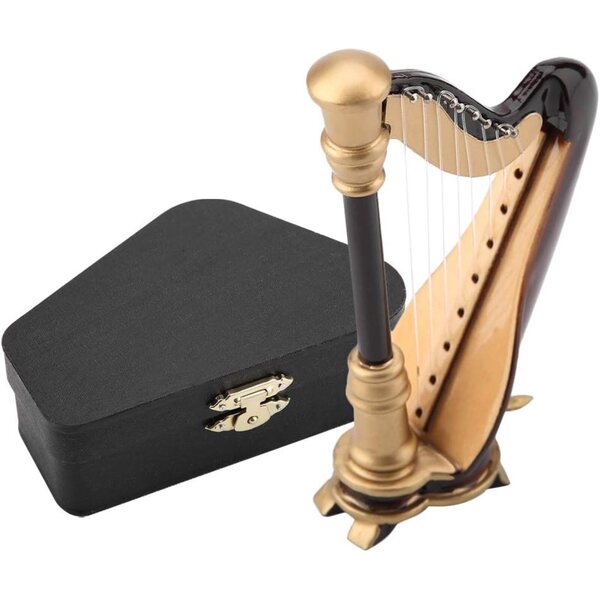CHICIRIS Arpa Miniatura in Legno con Supporto e Confezione Regalo Elegante