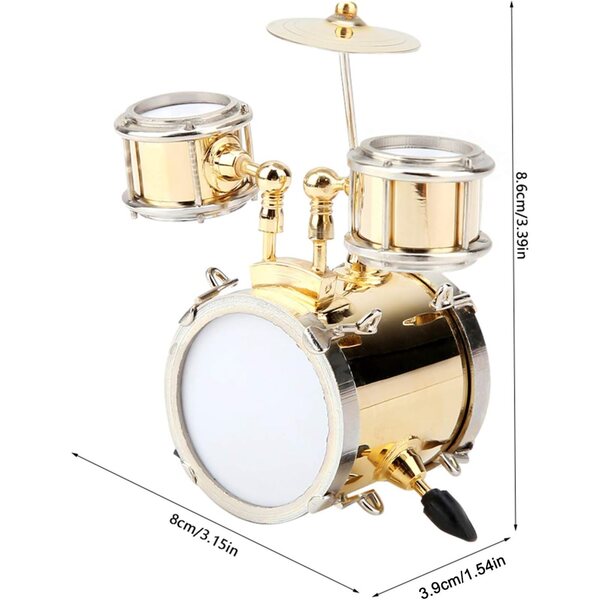 HERCHR Mini-Trommeln-Ornament aus Messing – detaillierte musikalische Dekoration, 8,6 x 8 x 3,9 cm