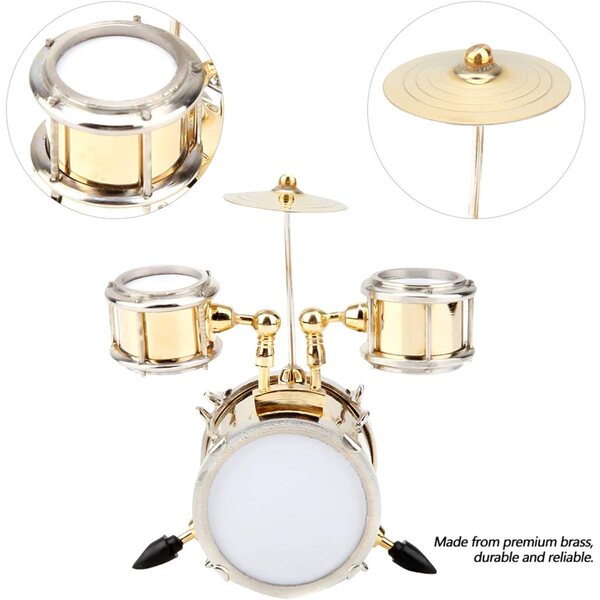 HERCHR Mini-Trommeln-Ornament aus Messing – detaillierte musikalische Dekoration, 8,6 x 8 x 3,9 cm