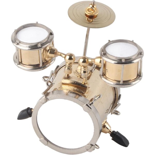HERCHR Mini-Trommeln-Ornament aus Messing – detaillierte musikalische Dekoration, 8,6 x 8 x 3,9 cm