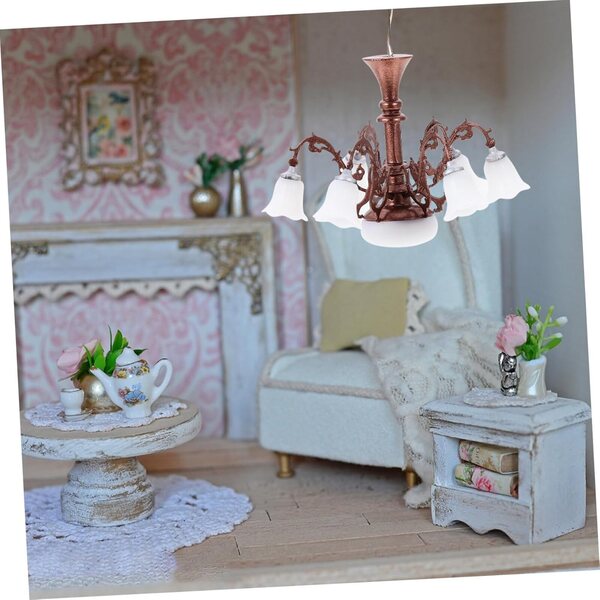 Lampadario miniatura ERINGOGO 1/87 in metallo e ABS marrone per casa delle bambole