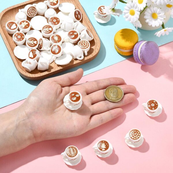 Stiesy Set 64 miniature piatti e tazze da caffè bianchi con latte art, 9 stili