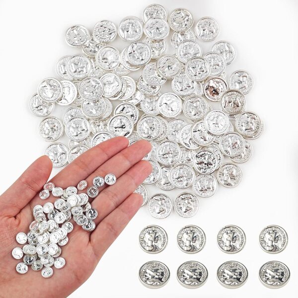 100 monete finte in miniatura argento per casa delle bambole e micro paesaggi