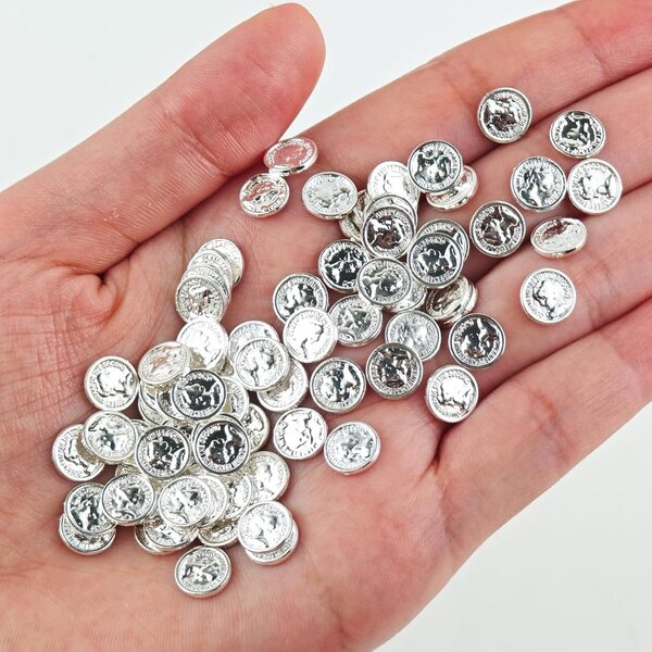 100 monete finte in miniatura argento per casa delle bambole e micro paesaggi