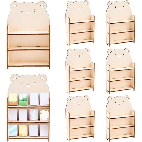 FINGERINSPIRE Libreria Miniatura in Legno a Forma di Orso 8 Set con 3 Ripiani