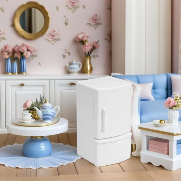 Milisten Mini Congelatore per Casa delle Bambole in Plastica Bianco - Giocattolo Realistico