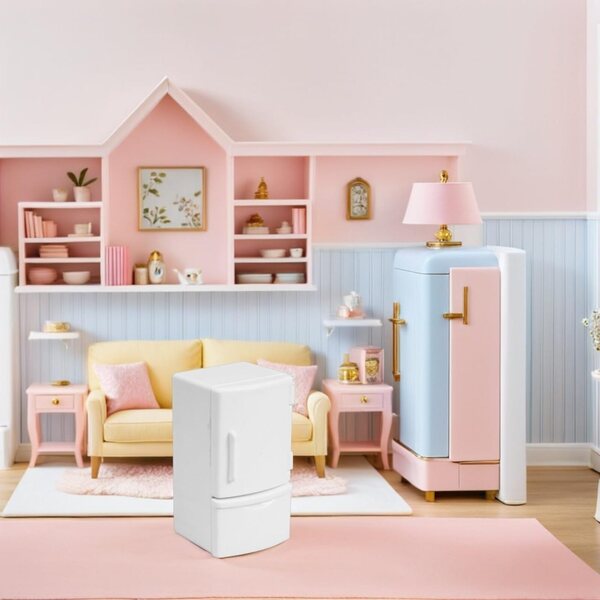 Milisten Mini Congelatore per Casa delle Bambole in Plastica Bianco - Giocattolo Realistico