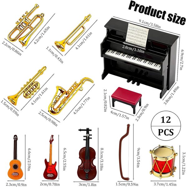 Set 11 strumenti musicali in miniatura per casa delle bambole scala 1:12 Auzlya