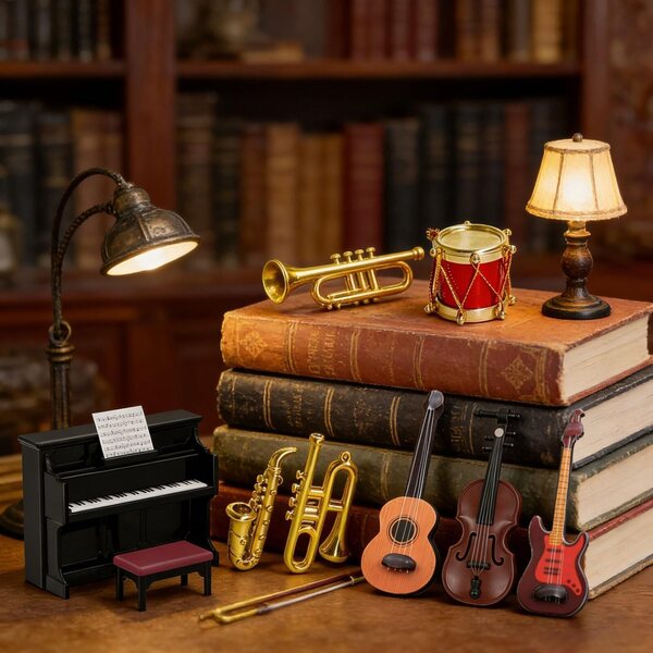 Set 11 strumenti musicali in miniatura per casa delle bambole scala 1:12 Auzlya