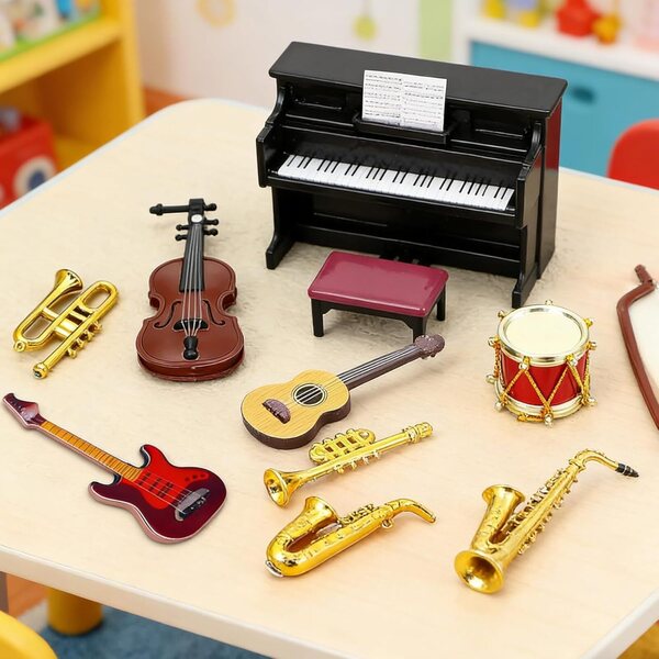 Set 11 strumenti musicali in miniatura per casa delle bambole scala 1:12 Auzlya