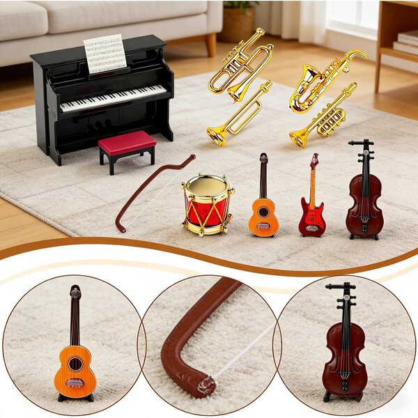 Set 11 strumenti musicali in miniatura per casa delle bambole scala 1:12 Auzlya