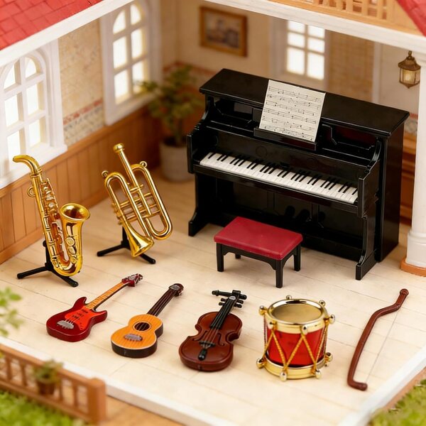 Set 11 strumenti musicali in miniatura per casa delle bambole scala 1:12 Auzlya