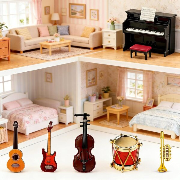 Set 11 strumenti musicali in miniatura per casa delle bambole scala 1:12 Auzlya