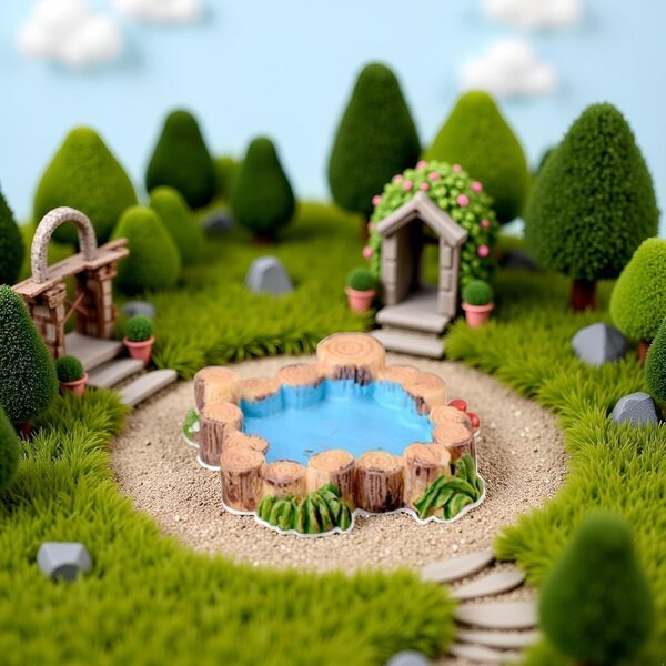 4,1 x 1 cm großes blaues Mini-Wasserbecken aus Kunstharz für Feengärten und Puppenhäuser