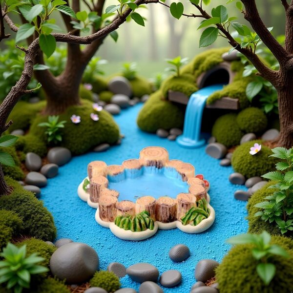 4,1 x 1 cm großes blaues Mini-Wasserbecken aus Kunstharz für Feengärten und Puppenhäuser